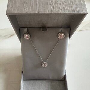 Lab-Created White Sapphire Halo Pendant and Stud Earrings Set in Sterling Silver